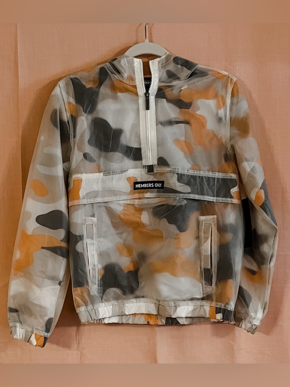 Members Only Orange, Gray & Cream Camo Pullover Raincoat - NWT